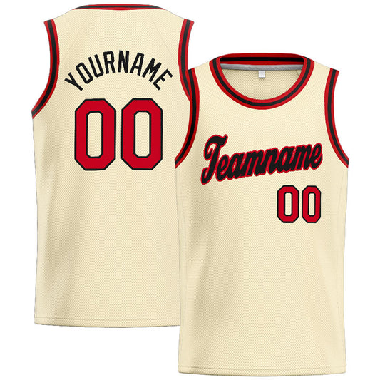 Benutzerdefinierte Authentisch  Basketball Trikot Creme-Rot-Schwarz