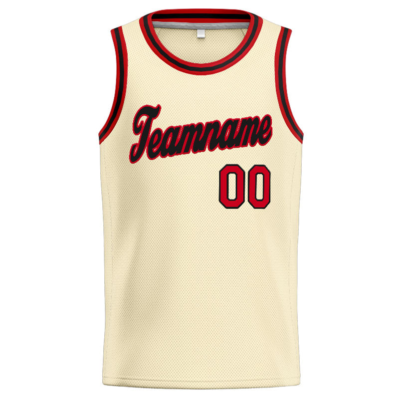 Benutzerdefinierte Authentisch  Basketball Trikot Creme-Rot-Schwarz