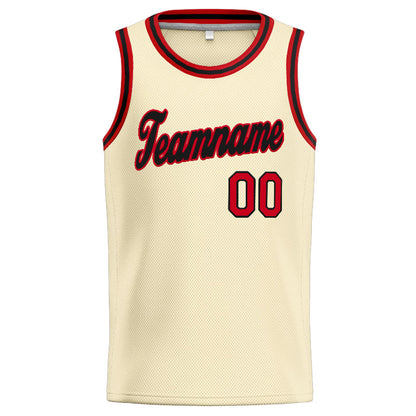 Benutzerdefinierte Authentisch  Basketball Trikot Creme-Rot-Schwarz