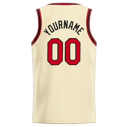 Benutzerdefinierte Authentisch  Basketball Trikot Creme-Rot-Schwarz