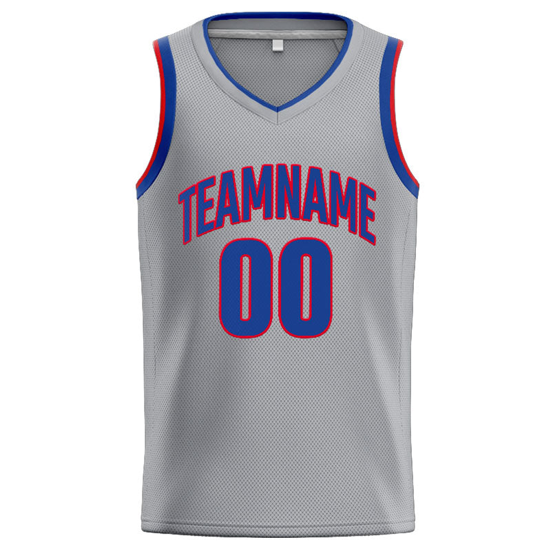 Benutzerdefinierte Authentisch  Basketball Trikot Grau-Royal-Rot