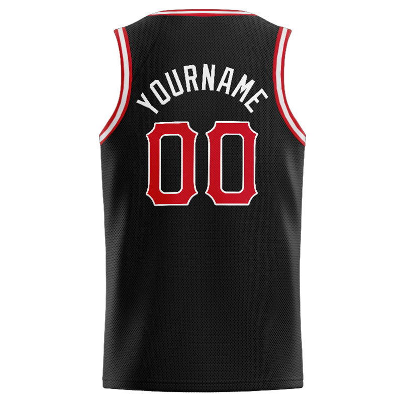 Benutzerdefinierte Authentisch  Basketball Trikot Schwarz-Rot-Weiß