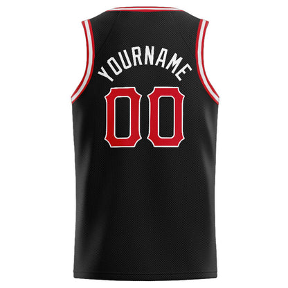 Benutzerdefinierte Authentisch  Basketball Trikot Schwarz-Rot-Weiß
