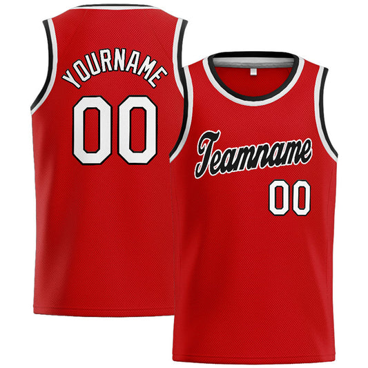 Benutzerdefinierte Authentisch  Basketball Trikot Rot-Weiß-Schwarz