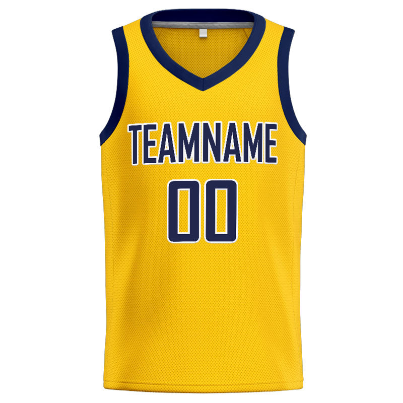 Benutzerdefinierte Authentisch  Basketball Trikot Gelb-Marine-Weiß