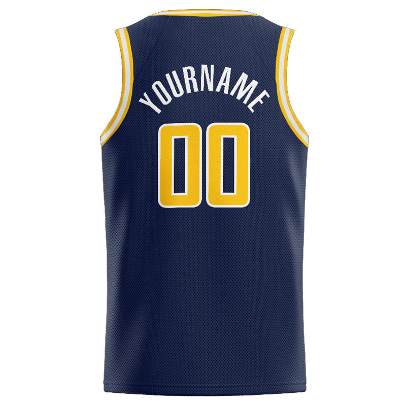 Benutzerdefinierte Authentisch  Basketball Trikot Marine-Gelb-Weiß