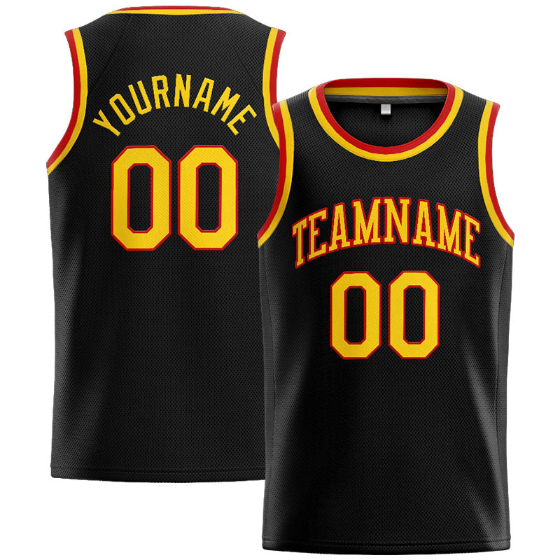 Benutzerdefinierte Authentisch  Basketball Trikot Schwarz-Gelb-Rot