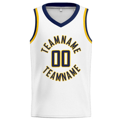 Benutzerdefinierte Authentisch  Basketball Trikot Weiß-Marine-Gelb