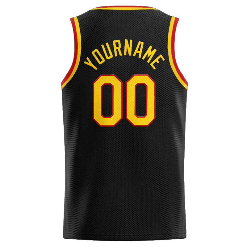Benutzerdefinierte Authentisch  Basketball Trikot Schwarz-Gelb-Rot