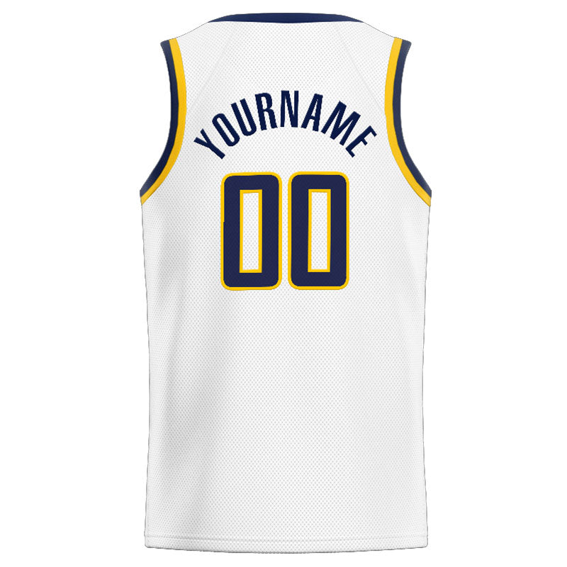 Benutzerdefinierte Authentisch  Basketball Trikot Weiß-Marine-Gelb