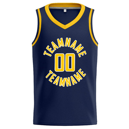 Benutzerdefinierte Authentisch  Basketball Trikot Marine-Gelb-Weiß