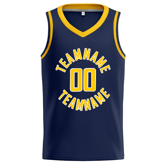 Benutzerdefinierte Authentisch  Basketball Trikot Marine-Gelb-Weiß