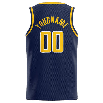Benutzerdefinierte Authentisch  Basketball Trikot Marine-Gelb-Weiß