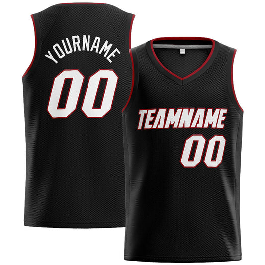 Benutzerdefinierte Authentisch  Basketball Trikot Schwarz-Weiß-Rot