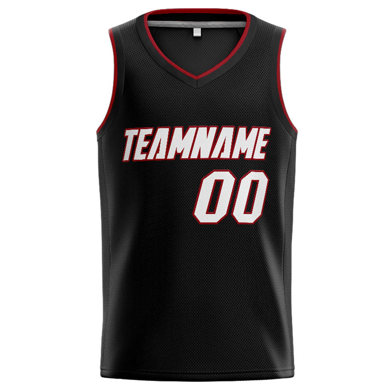 Benutzerdefinierte Authentisch  Basketball Trikot Schwarz-Weiß-Rot