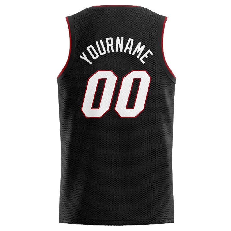 Benutzerdefinierte Authentisch  Basketball Trikot Schwarz-Weiß-Rot