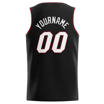 Benutzerdefinierte Authentisch  Basketball Trikot Schwarz-Weiß-Rot