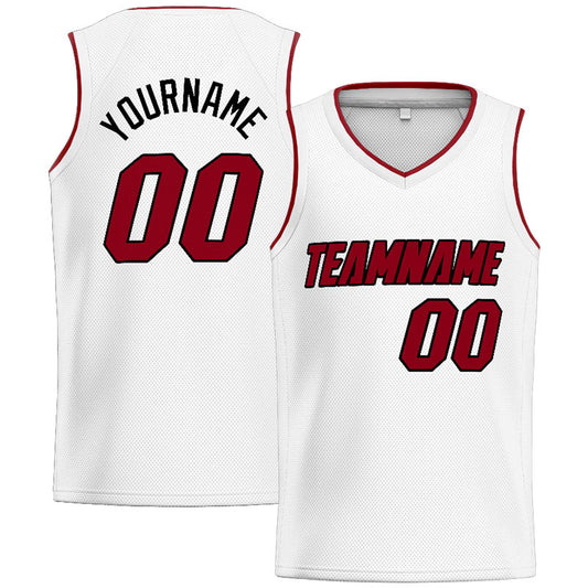 Benutzerdefinierte Authentisch  Basketball Trikot Weiß-Rot-Schwarz