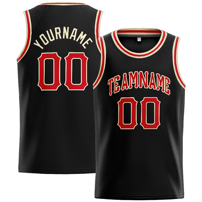 Benutzerdefinierte Authentisch  Basketball Trikot Schwarz-Rot-Creme