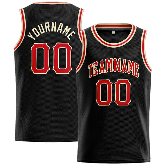 Benutzerdefinierte Authentisch  Basketball Trikot Schwarz-Rot-Creme