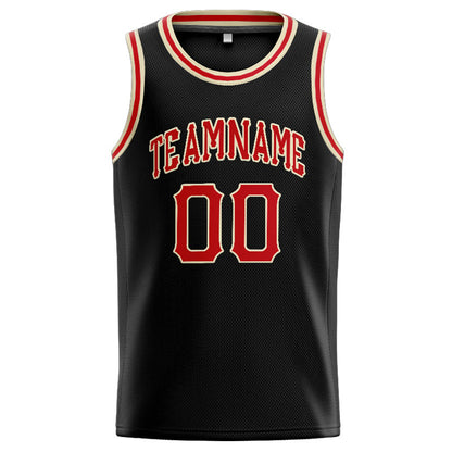 Benutzerdefinierte Authentisch  Basketball Trikot Schwarz-Rot-Creme