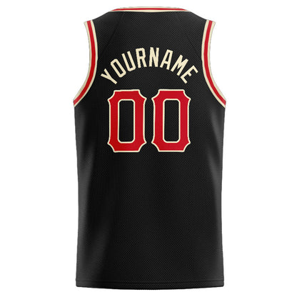 Benutzerdefinierte Authentisch  Basketball Trikot Schwarz-Rot-Creme