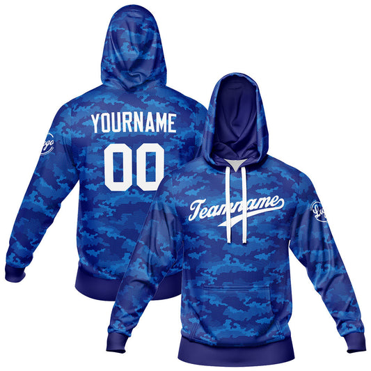 Benutzerdefiniert Tarnung Sport-Hoodie-Oberteil und Hosen-Set Blau