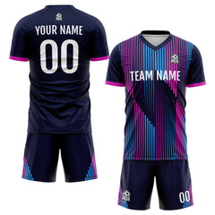 Benutzerdefinierte Fußball Trikots für Männer Frauen Personalisierte Fußball Uniformen für Erwachsene und Kind Marine-Rosa-Blau