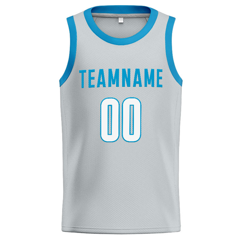 Benutzerdefinierte Authentisch  Basketball Trikot Grau-Hellblau