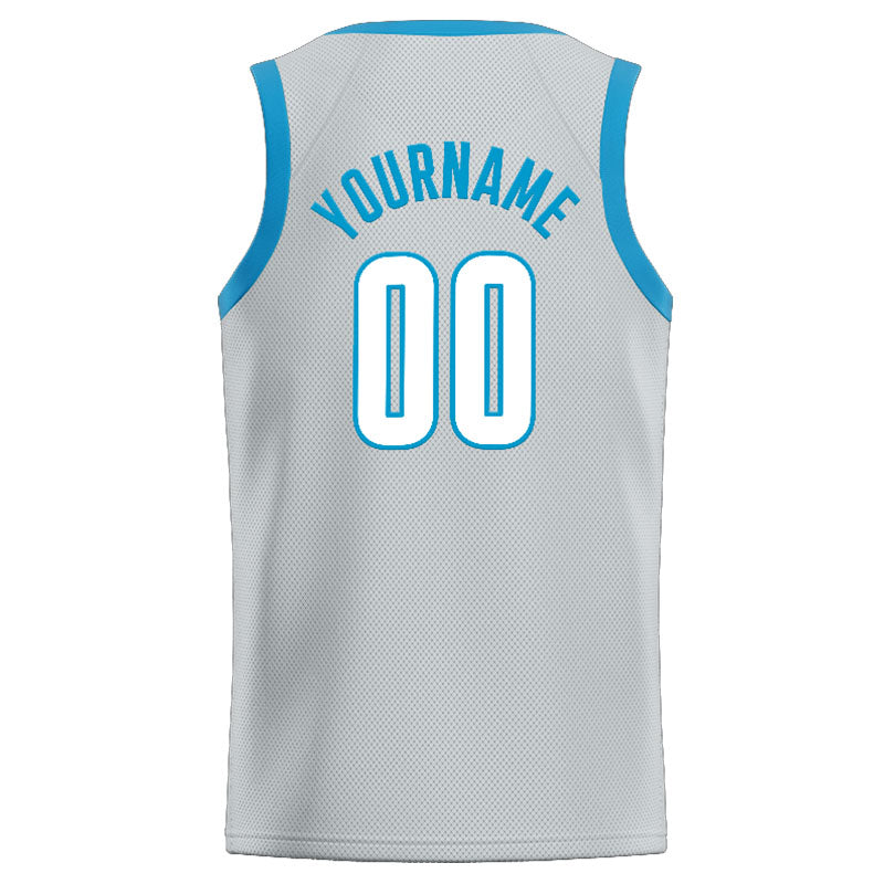 Benutzerdefinierte Authentisch  Basketball Trikot Grau-Hellblau