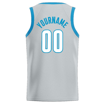 Benutzerdefinierte Authentisch  Basketball Trikot Grau-Hellblau
