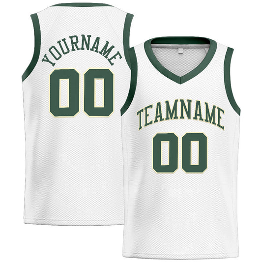 Benutzerdefinierte Authentisch  Basketball Trikot Weiß-Grün-Creme