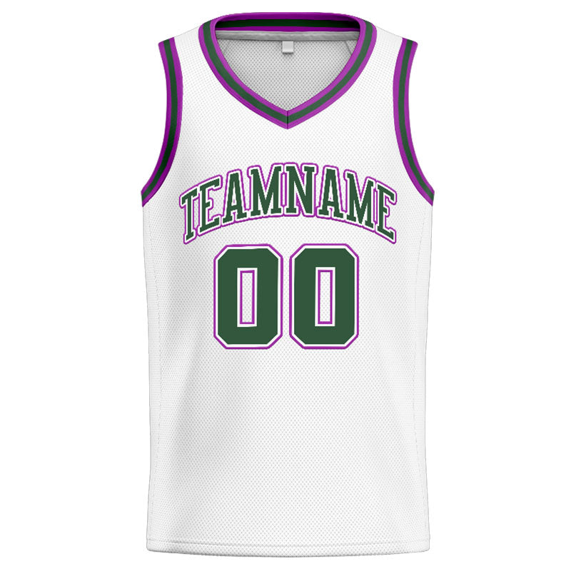Benutzerdefinierte Authentisch  Basketball Trikot Weiß-Grün-Lila