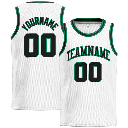 Benutzerdefinierte Authentisch  Basketball Trikot Weiß- Kelly Grün-Schwarz