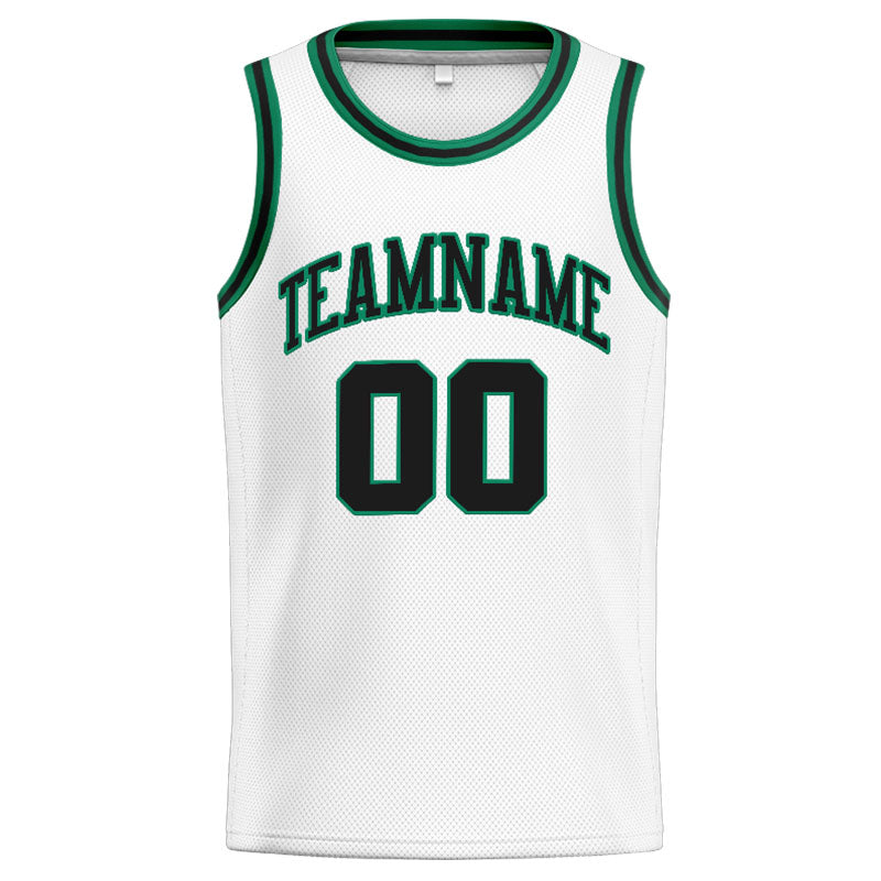 Benutzerdefinierte Authentisch  Basketball Trikot Weiß- Kelly Grün-Schwarz