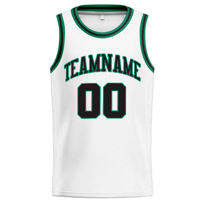 Benutzerdefinierte Authentisch  Basketball Trikot Weiß- Kelly Grün-Schwarz