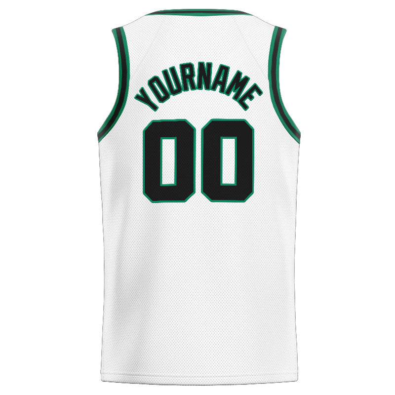 Benutzerdefinierte Authentisch  Basketball Trikot Weiß- Kelly Grün-Schwarz