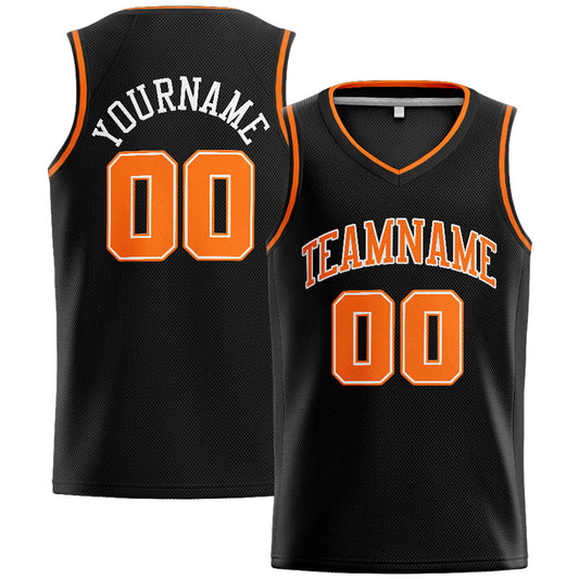 Benutzerdefinierte Authentisch  Basketball Trikot Schwarz-Orange-Weiß
