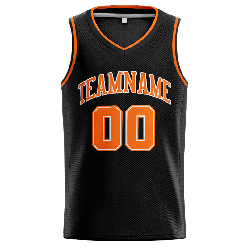 Benutzerdefinierte Authentisch  Basketball Trikot Schwarz-Orange-Weiß