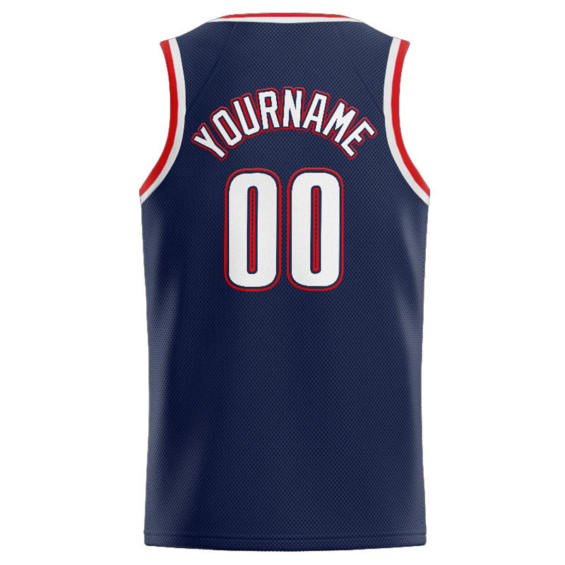 Benutzerdefinierte Authentisch  Basketball Trikot Marine-Weiß-Rot