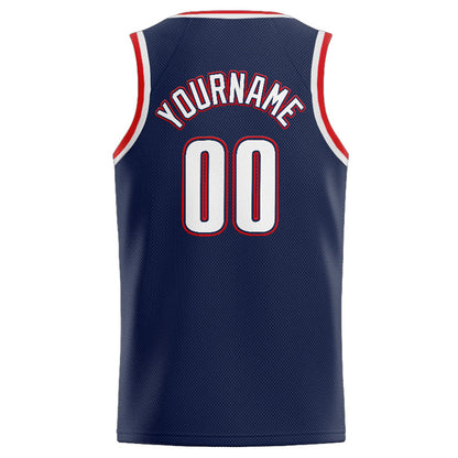 Benutzerdefinierte Authentisch  Basketball Trikot Marine-Weiß-Rot