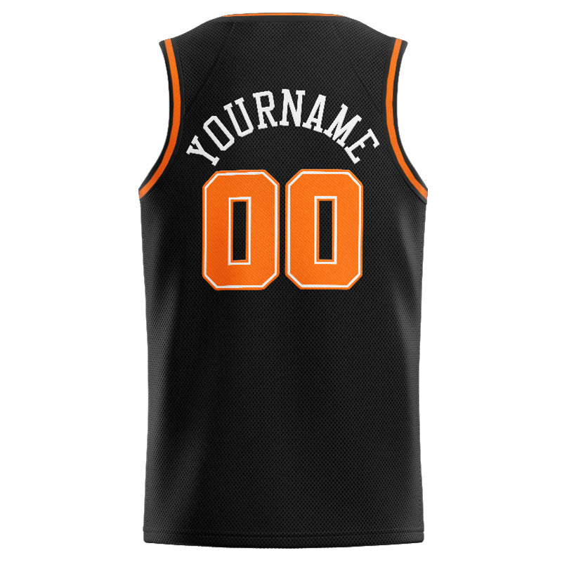 Benutzerdefinierte Authentisch  Basketball Trikot Schwarz-Orange-Weiß