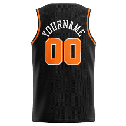 Benutzerdefinierte Authentisch  Basketball Trikot Schwarz-Orange-Weiß