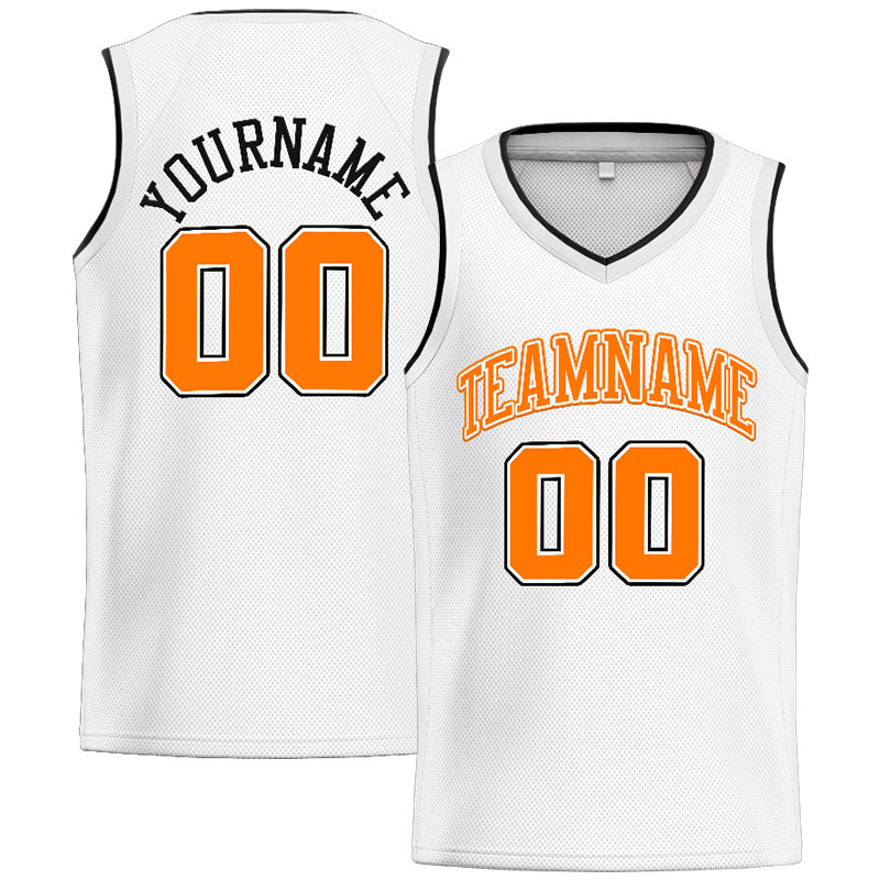 Benutzerdefinierte Authentisch  Basketball Trikot Weiß-Orange-Schwarz