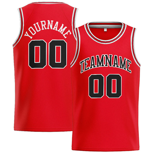 Benutzerdefinierte Authentisch  Basketball Trikot Rot-Schwarz-Weiß