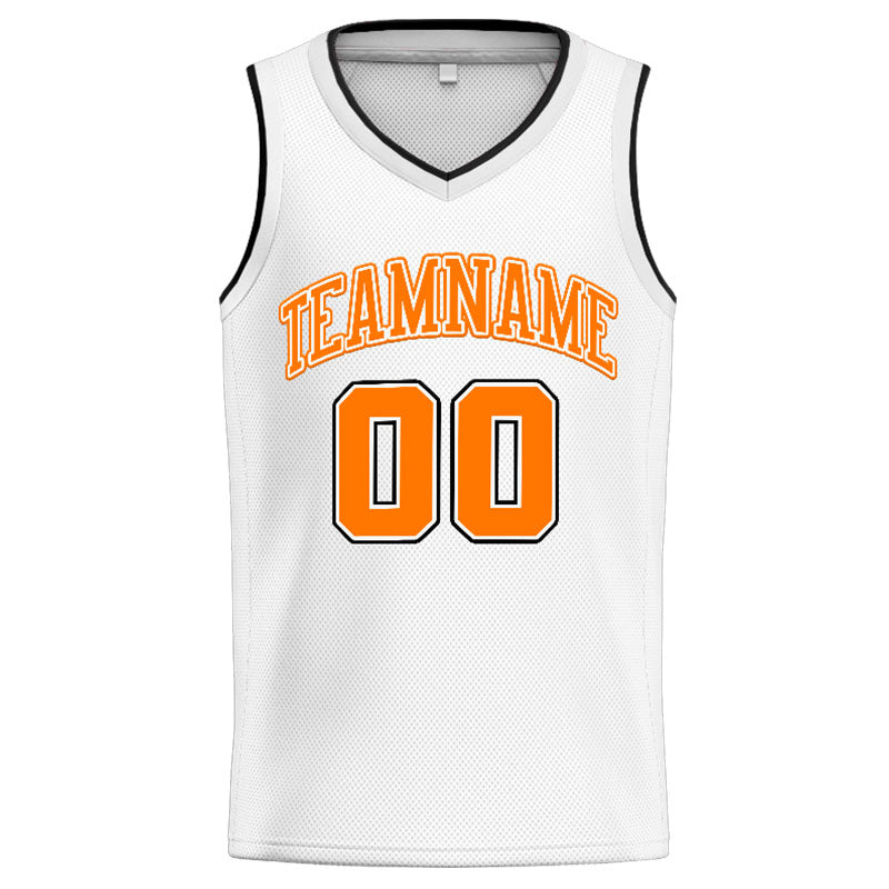 Benutzerdefinierte Authentisch  Basketball Trikot Weiß-Orange-Schwarz
