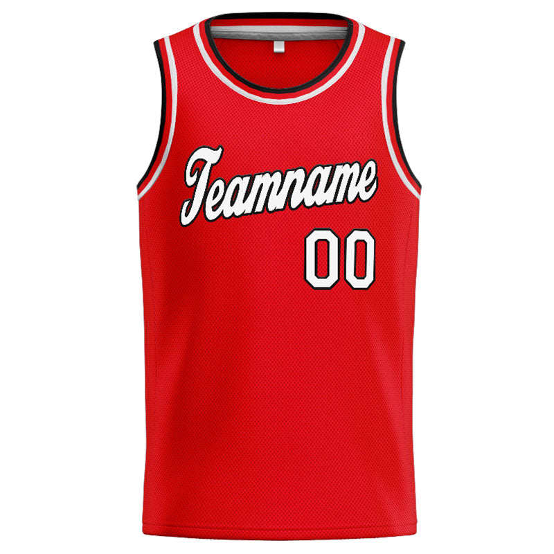 Benutzerdefinierte Authentisch  Basketball Trikot Rot-Weiß-Schwarz