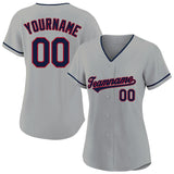 Benutzerdefinierte Authentisch Baseball-Trikot Grau-Marine-Rot Netz