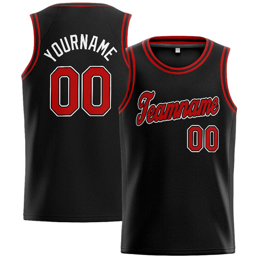 Benutzerdefinierte Authentisch  Basketball Trikot Schwarz-Rot-Weiß