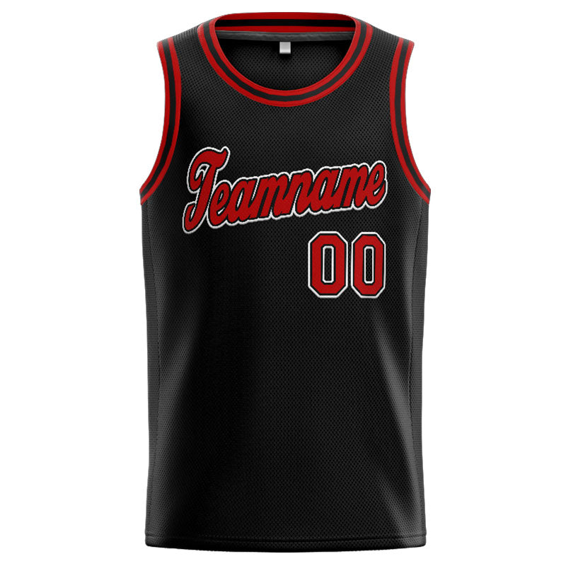 Benutzerdefinierte Authentisch  Basketball Trikot Schwarz-Rot-Weiß